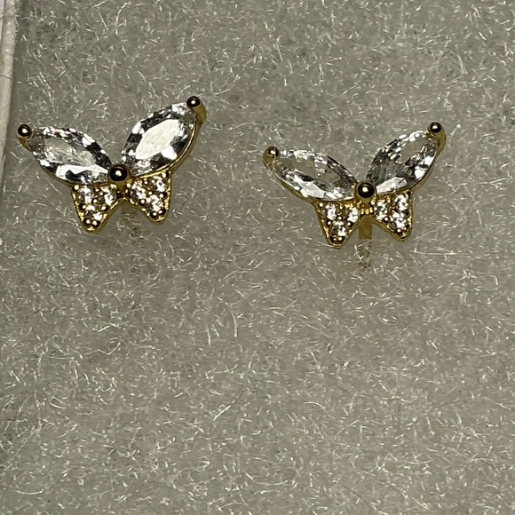 Sterling Silver Gold Tone Butterfly 🦋 Stud Earrings with - Picture 1 of 5